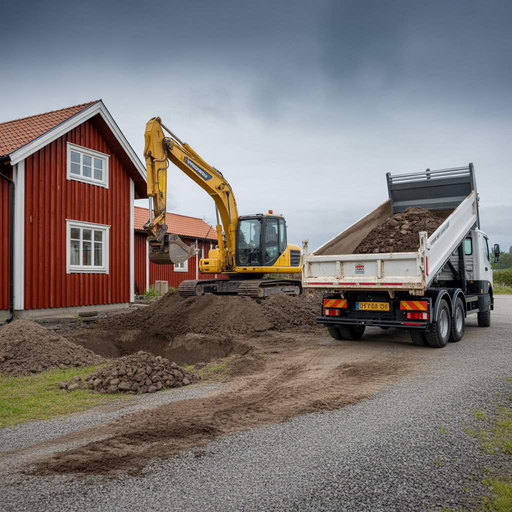 kostnad for schakt och bortforsling av massor 2025 per lass
