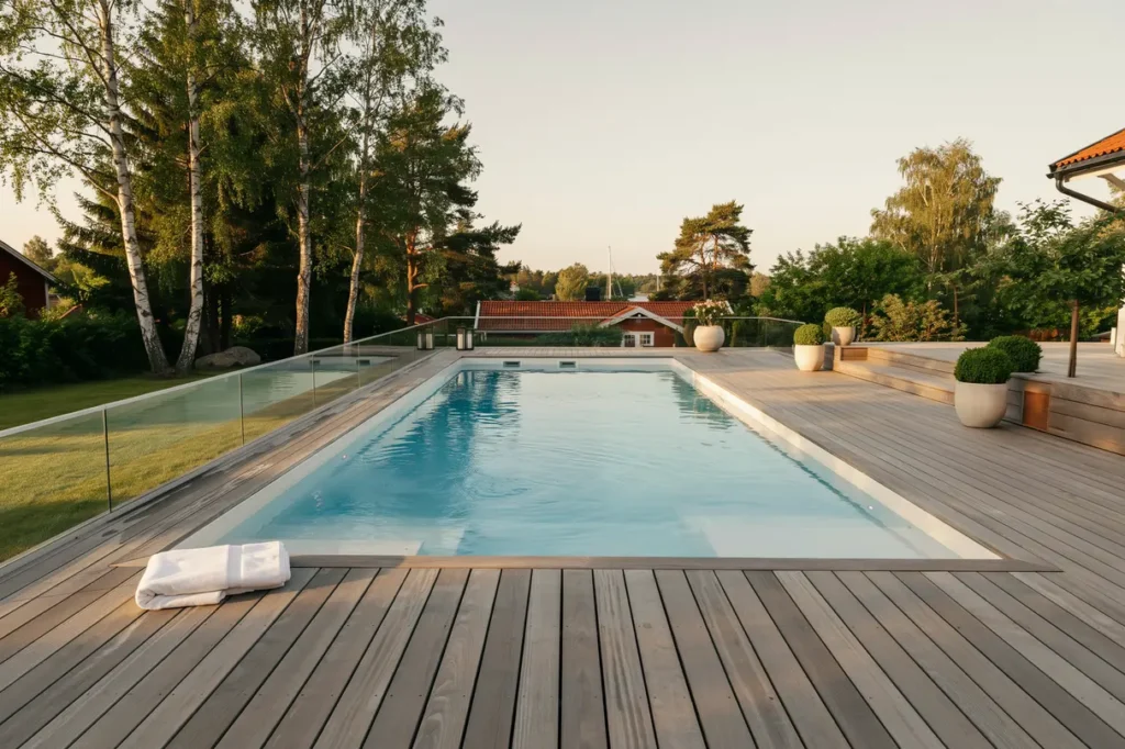 bygge av markpool med pooltak och tr d ck i g shaga liding